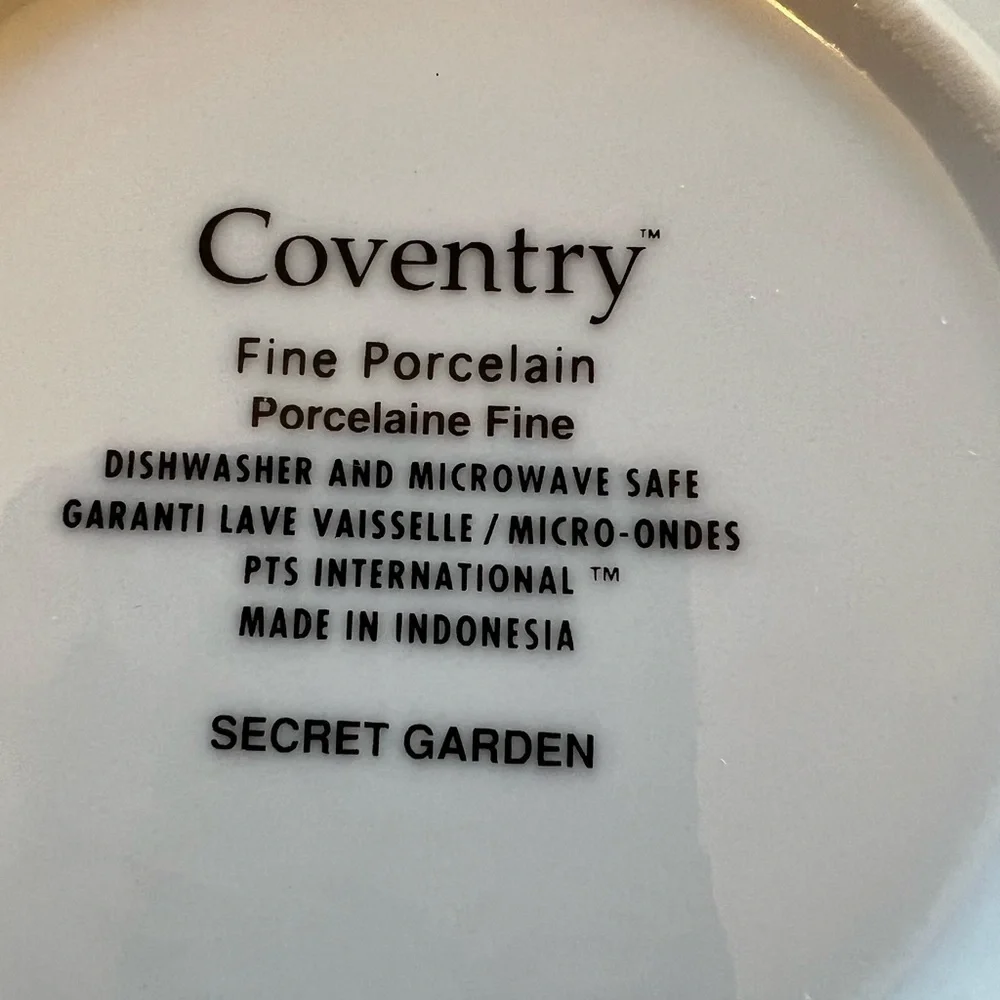 4 Coventry's Secret Garden Fine Porcelain Salad Plate Set.